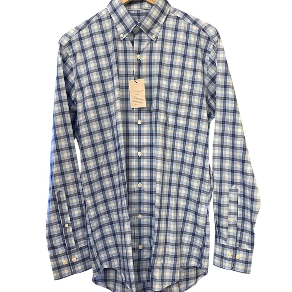 Peter Millar Men Crown Lite Performance Tech Shirt Stretch Check Size M - Picture 2 of 11
